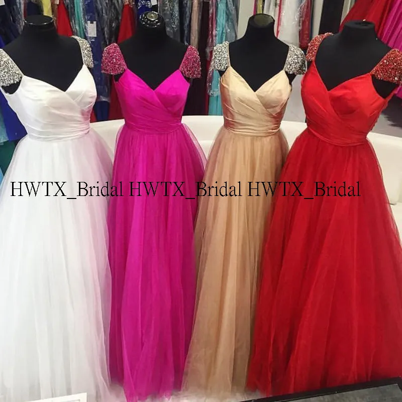 HWTX_Bridal платья для выпускного вечера на заказ с бусинами и рукавами-крылышками, элегантное ТРАПЕЦИЕВИДНОЕ Тюлевое Красное Белое длинное вечернее платье цвета шампанского