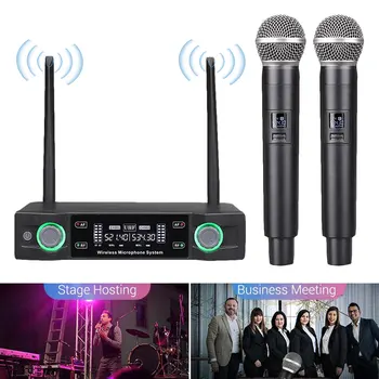 

Wireless Microphone Dynamic Capsule 2 Channels Wireless Karaoke Microphone Handheld Singing Machine Box Mini Family Echo System