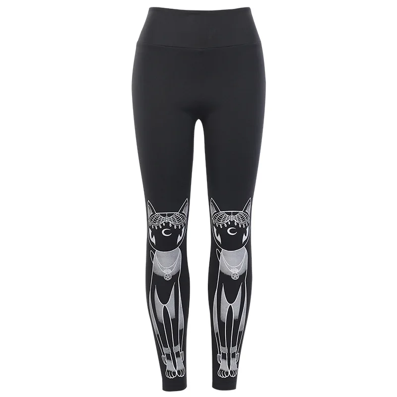 Gothic Sport Gym Leggings Women High Elastic Fitness Plus Size Ladies High Waist Legging Skinny Punk Print Cat Autumn Boot Pants