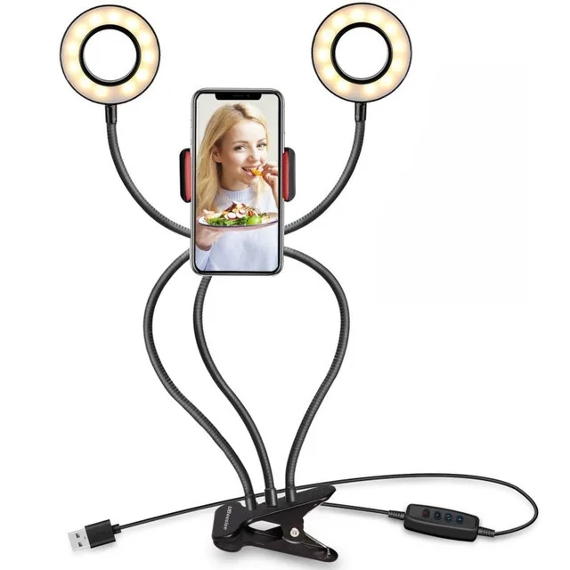 LED Video fotoğraf Selfie halka ışık ile uzun kol tembel cep telefon tutucu braketi LED ışık için Youtube canlı makyaj Selfie