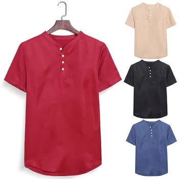 

Men Summer Casual Fashion Shirt Short Sleeve Thin V-Neck Pure Color Shirt Top Blouse Clothing Fashion 2020 New Clothes #5.2