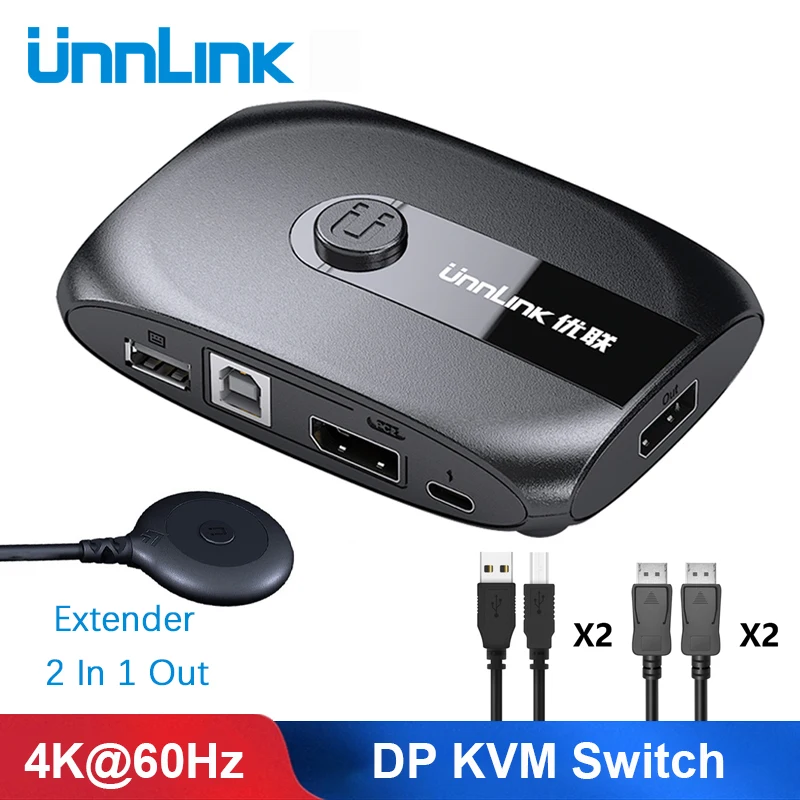 Switch Displayport Extender Unnlink 4K60 Computers Keyboard Dp Kvm Usb-Share-Monitor-Printer