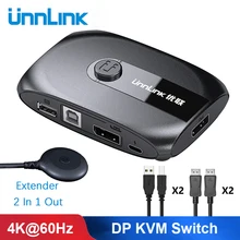 Unnlink 2 portas dp kvm switch displayport com extensor 4k60 usb share monitor impressora teclado mouse para computadores de 2 computadores portáteis
