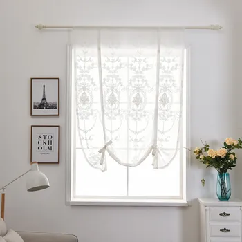 

White Embroideried Roman Curtains 1 Piece Tulle Voile Rod Style Window Door Decorations for Bedroom Living Room Kitchen Cafe