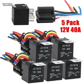

JD1914 5Pcs 5-Pin Auto Car Vehicle 12V 40A Relay Base Socket Control Wire Set