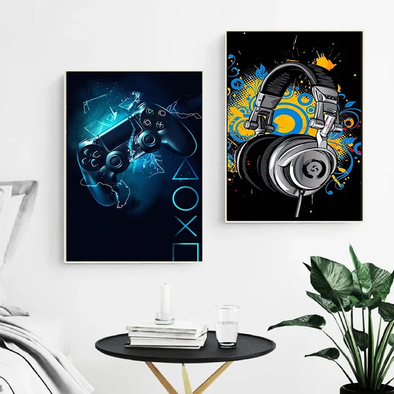 

Graffiti Artwork Abstract Headphones Gamepad Canvas Painting Fashion Colorful Guitar Posters for Modern Kids Room Wall Art Decor