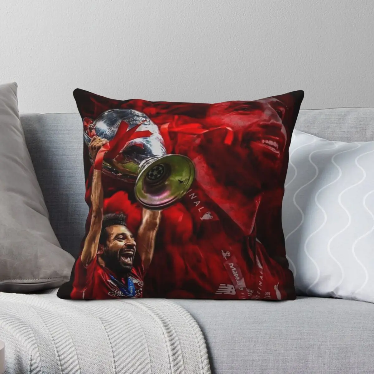 

Mo Salah Illustration Square Pillowcase Polyester Linen Velvet Pattern Zip Decor Sofa Cushion Case 18"