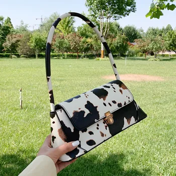 

Bags For Women 2020 French Romance Baguette Bag Vintage Cow Print Bag Small White Handbag Shoulder Bag