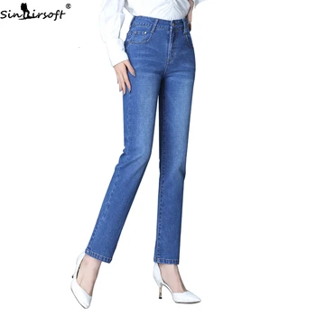 

Women's Jeans Four Seasons New Loose Straight High Waist Jeans Woman Fashion Casual Slim Elastic Denim Trousers Women