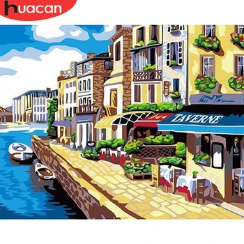 

HUACAN Painting By Numbers Sailboat Landscape Drawing On Canvas HandPainted Art Picture Kits DIY Gift Home Decoration