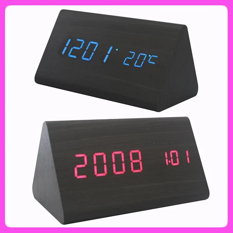 Creative LED Mute with Numbers Alarm Clock Night Light Voice Multi-functional Wood Clock Smart Dual Display Electronic Clock Who