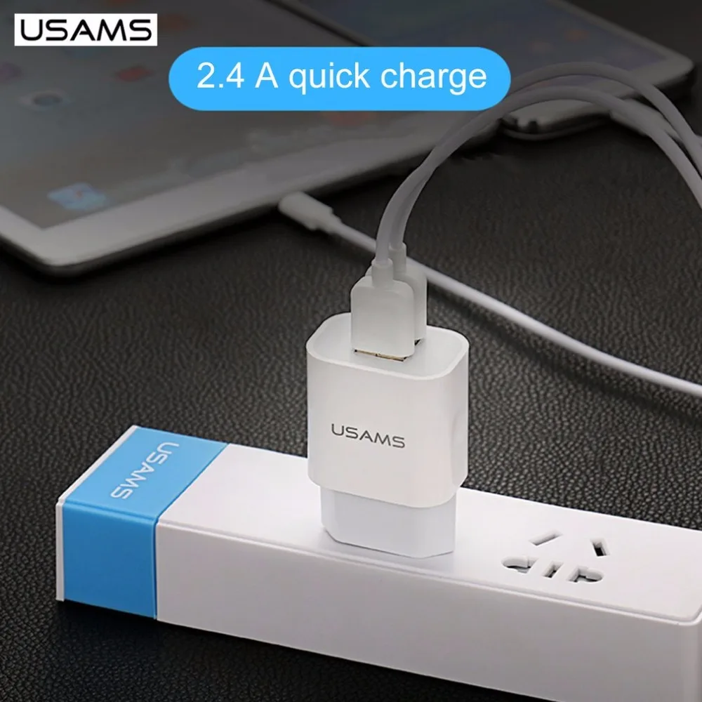 USAMS два usb порта 2.4A быстрое зарядное устройство ЕС-разъем, для поездок зарядное устройство универсальное для мобильного телефона планшета