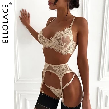 

Ellolace See Through Lingerie Set Sexy Lace Women's Underwear Push Up Bra Set Bralette and Thong Female Underwear Lingerie