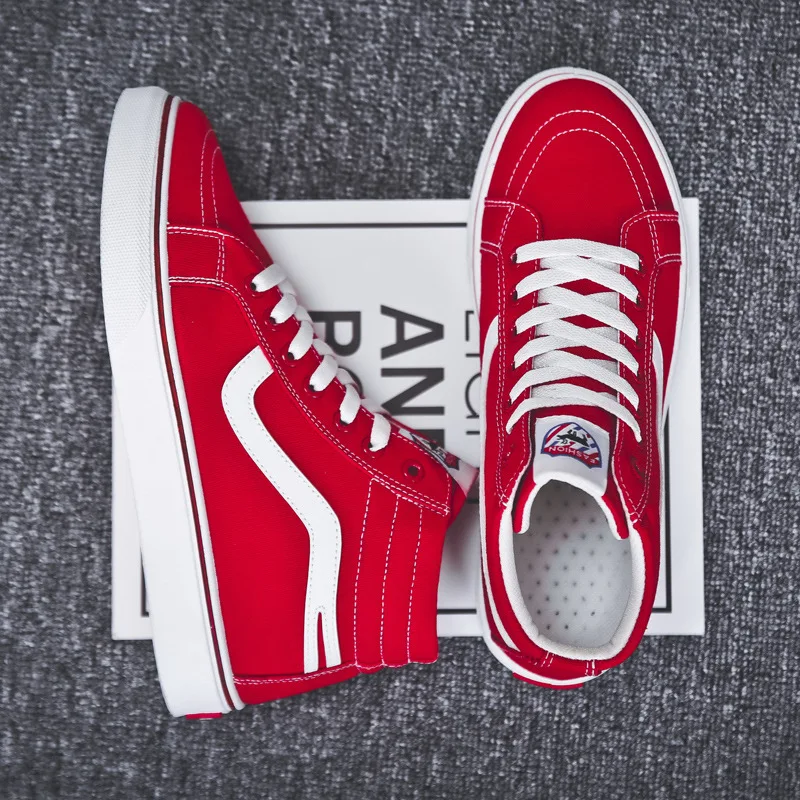 High-top Red Мужская обувь для скейтбординга; повседневные парусиновые кроссовки; дышащая обувь на плоской подошве; прогулочная обувь; мужские кроссовки на шнуровке; chaussure homme - Цвет: High-top Red