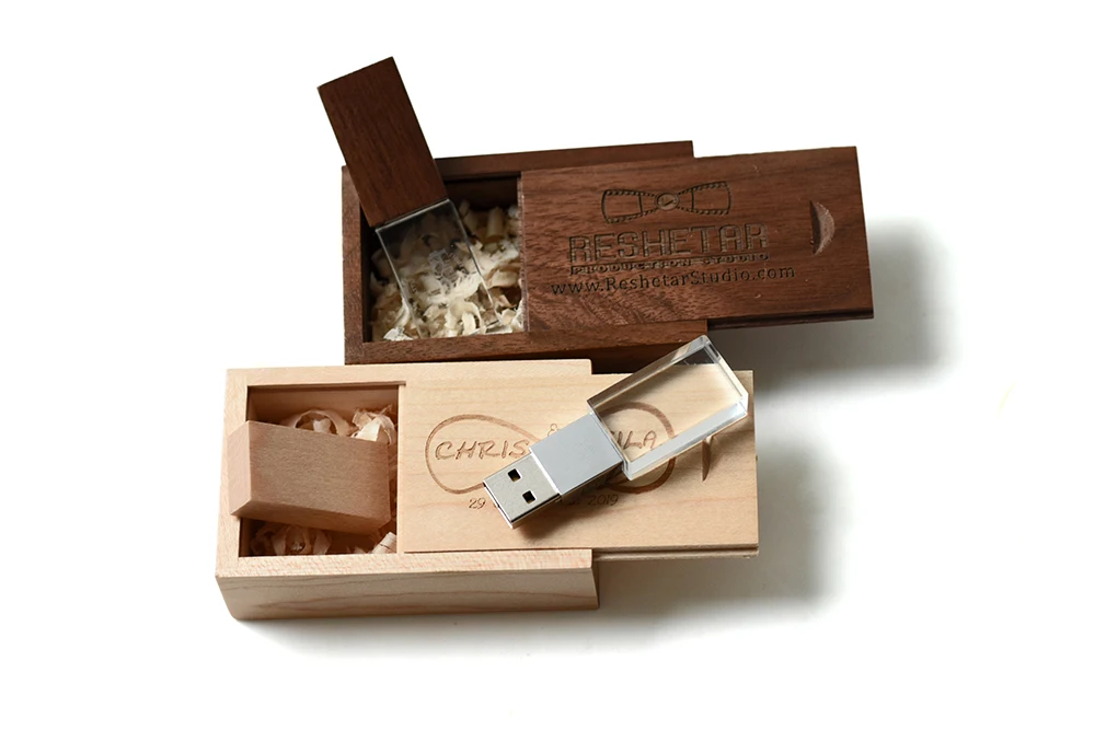 jaster de cristal de madeira usb flash drive pen drive disco memory stick pendrive presente de casamento pen drive