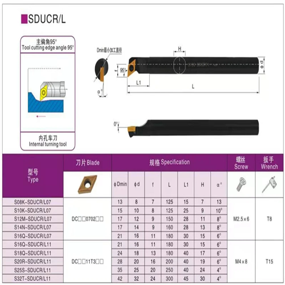 S08K-SDUCR07/S10K-SDUCR07/S12M-SDUCR07/S16Q-SDUCR011/S20R-SDUCR11/S25S-SDUCR11/S32T-SDUCR11 SDUCL07/11 Turning tools 1PCS, lathe tool