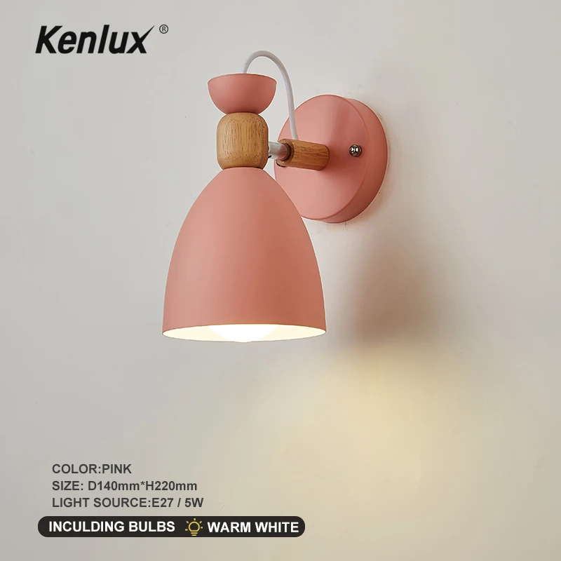 Pink- Warm White Скандинавская креативная простая индивидуальная настенная лампа из цельной древесины, для гостиной, лестницы, отеля, прохода, спальни, прикроватная бра, лампа с E27 - Цвет абажура: Pink- Warm White