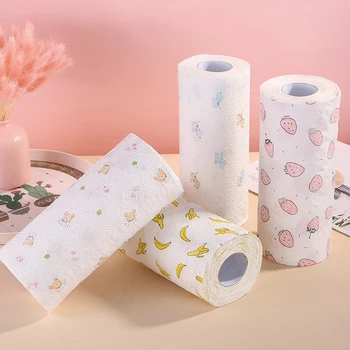

1 Roll Cleaning Cloth Kitchen Paper Cartoon Print Disposable Dishcloth Cleaning Towel High Water Absorbency Wiping Scouring Pad