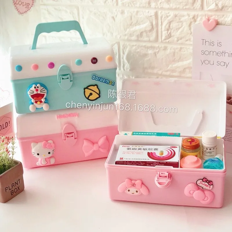 Hello kitty Пластиковый Контейнер Для Хранения Подарочная игрушка коробка для ювелирных изделий ящик для косметики Настольный органайзер для таблеток