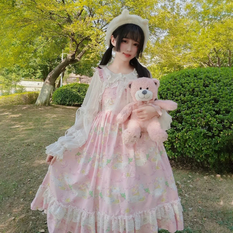 Платье в стиле милой Лолиты; JSK; милое мягкое японское кружевное платье без рукавов на бретелях; сезон осень-зима - Цвет: Sleeveless Pink
