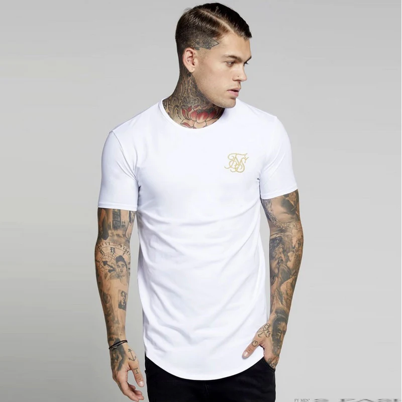 Брендовая хлопковая белая футболка, стильная мужская одежда, летняя Модная шелковая футболка в стиле хип-хоп с круглым вырезом и коротким рукавом, с изогнутым подолом, однотонная