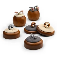 

Oirlv Jewelry Display Solid Wood Ring Display Stand Microfiber Earring Ear Stud Display Holder Round Jewelry Organizer Dark Gray