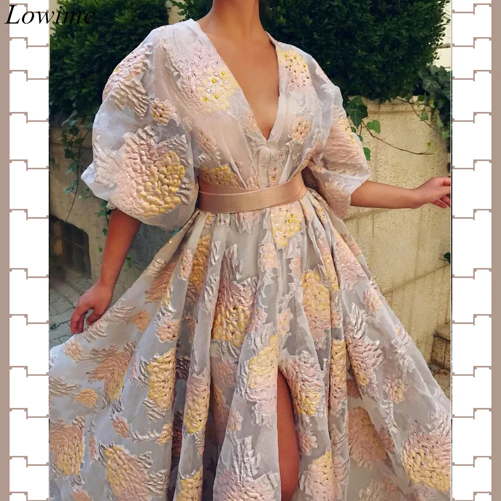 New-Arabic-Formal-Evening-Dresses-2019-V-Neck-Half-Sleeves-Kaftan-Prom-Dress-With-Sashes-Long (1)