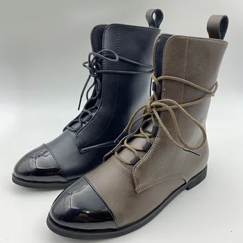 

Women Winter Pointed Toe Ankle Boots Ladies Lace Up Fashion Boots Woman PU Leather Boots Female Solid Sewing Shoe 2020 NEW