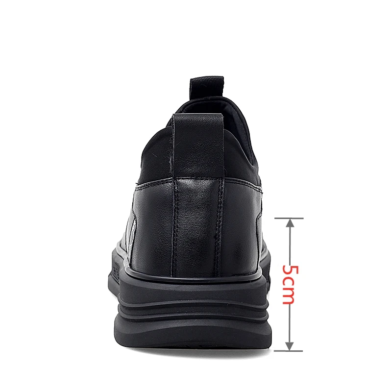 YEINSHAARS New Genuine Leather Elevator Shoes Men Sneakers Height Shoes Height Increase Shoes Tall Shoes Insole 5CM Sports Shoe