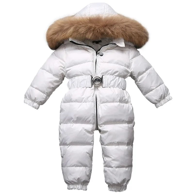 Baby Onesie Down Coat Fur Hooded Thick White Duck Snow Wear For 924month Babies Newborn Toddler
