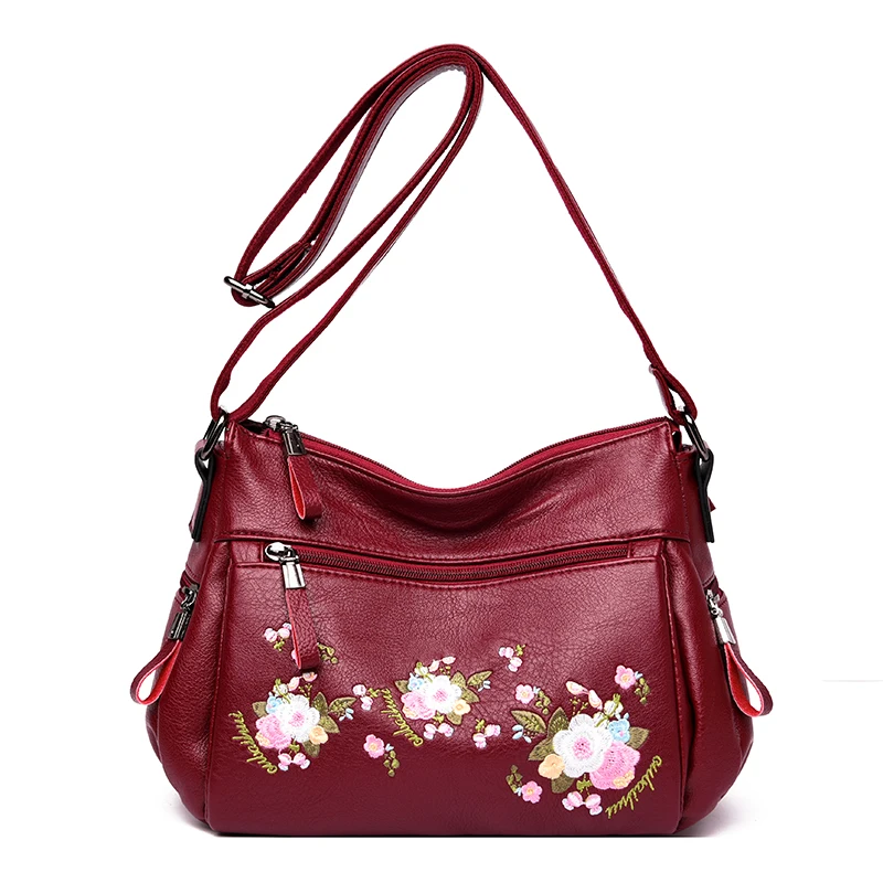 

2019 Summer New Fashion Women Shoulder Bag Leather Crossbody Bag For Women Flower Chinese style Embroidery Bolsas De Mujer