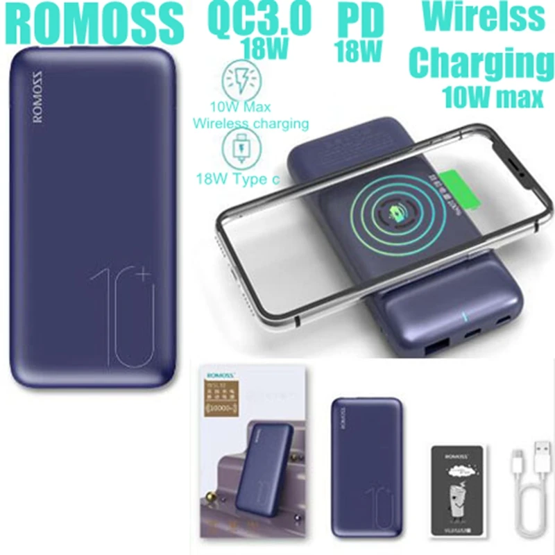 

Romoss QI Wireless Power Bank 10000mah 10W Powerbank PD QC 3.0 for iPhone 8 iPhone XS Samsung Galaxy S10 Note 8 Huawei P30 Pro