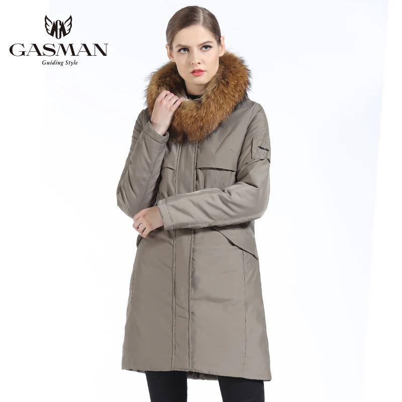GASMAN 2019 Модный Пуховик Женский с Натуральным Мехом Енота Зимняя Парка Женская