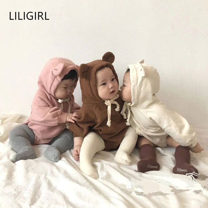 LILIGIRL/милое боди с длинным рукавом для маленьких девочек; боди-костюм для маленьких девочек; бархатный Детский комбинезон с капюшоном; одежда
