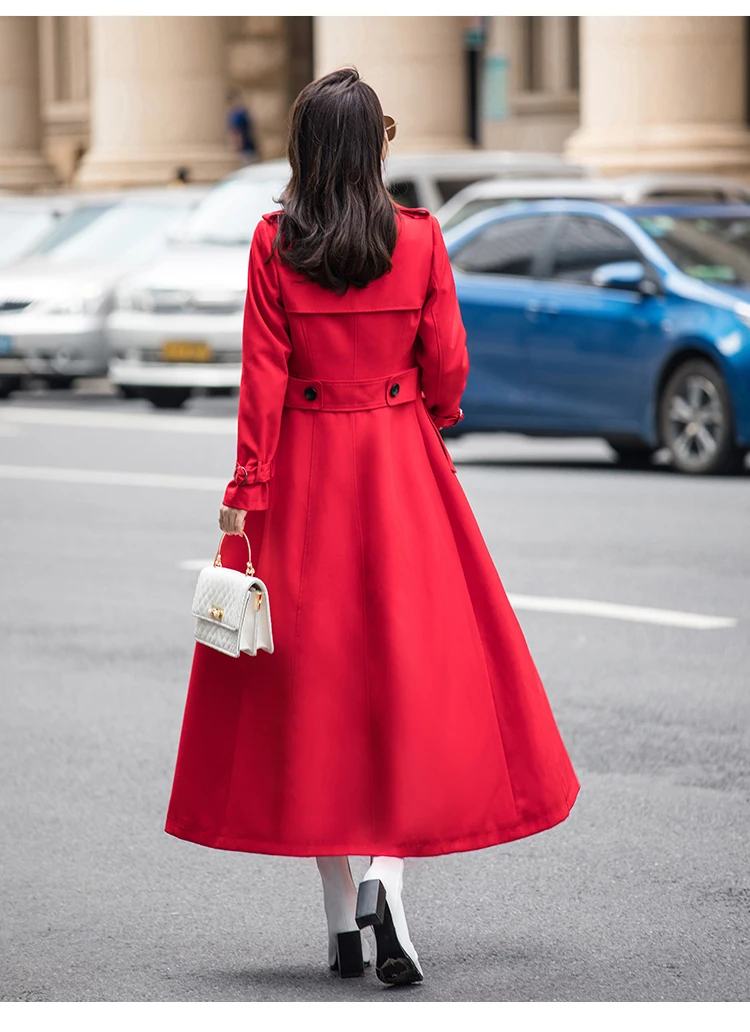 High quality windbreaker female Korean autumn new women's waist slimming windbreaker over the knee coats slim long coat women's