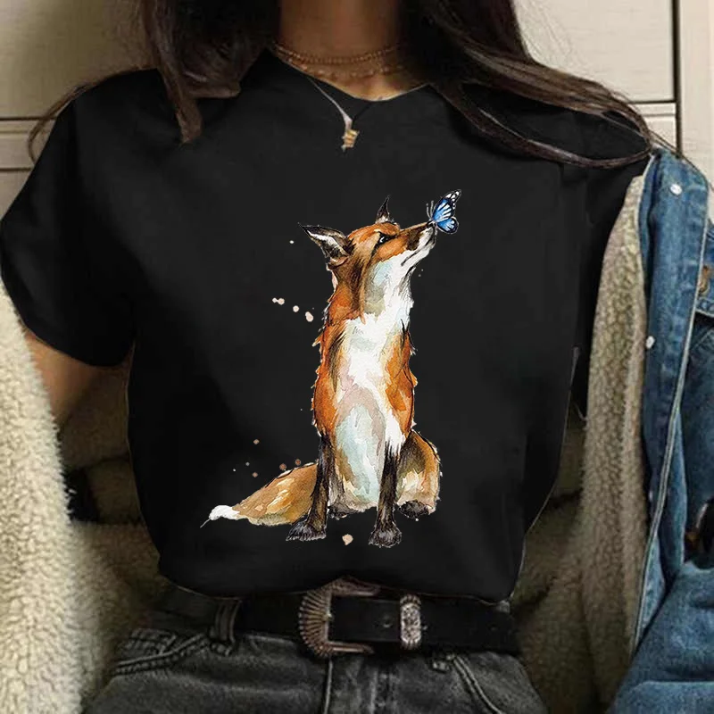 T Shirt Women Clothes Fox Tee Camiseta Anime Lovely Tshirt Fashion Female Tops Print Cartoons Ladies Graphic T-Shirt tee shirts