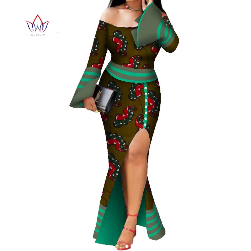 Платья с длинным рукавом для женщин, вечерние, свадебные, повседневные, дата, Дашики, африканские женские платья на заказ, африканские платья для женщин WY5595 - Цвет: 14