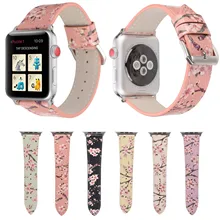 

Floral Printed Leather Strap for Apple Watch Series 1/2/3/4/5/6 Band 44mm 42mm 40mm 38mm Plum Flower Design Wrist Watch Bracelet