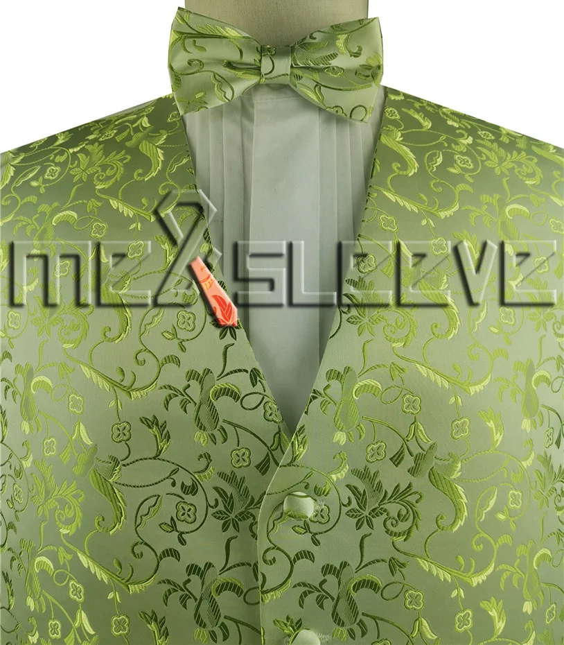 free shipping man's flower tailored tuxedo waistcoat set(vest+ascot tie+handkerchief - Цвет: green