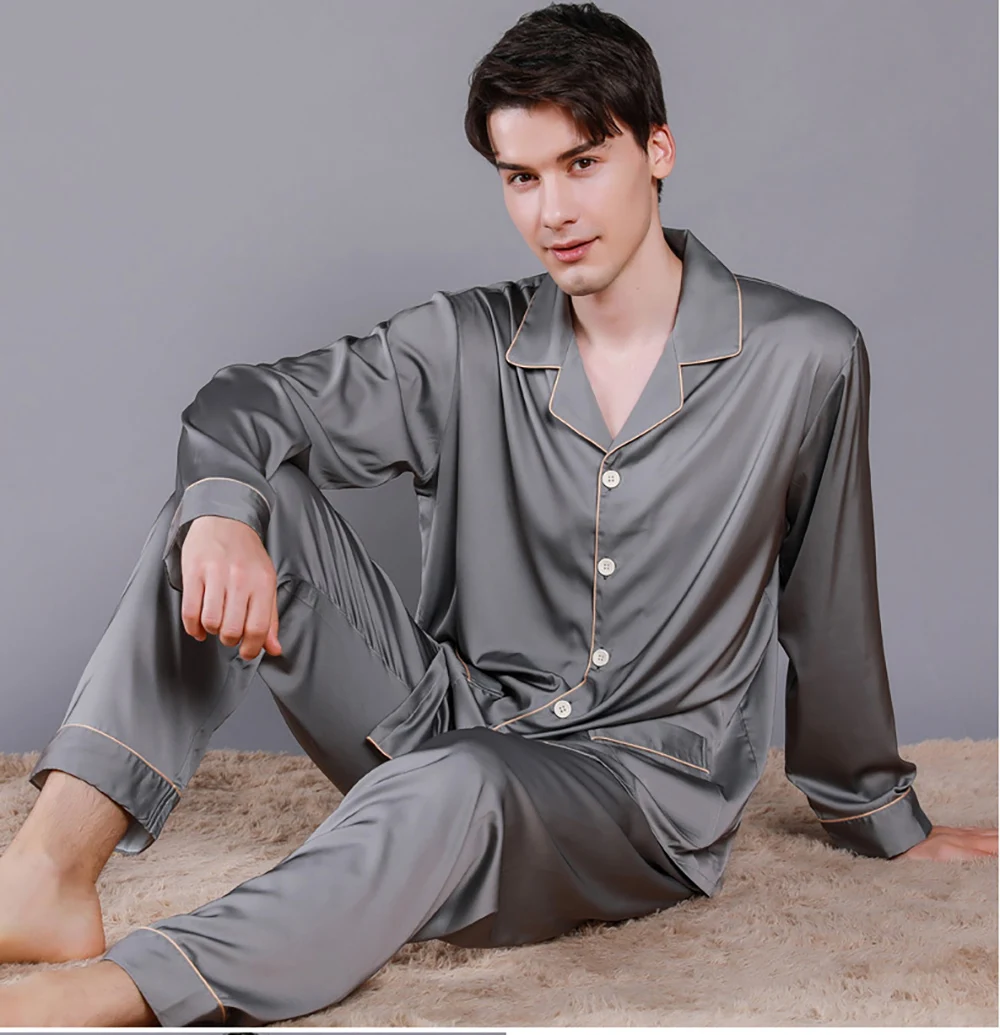 mens cotton sleep shorts Men Summer Ice Silk Sleepwear Thin Breathable Pajama Sets Noble Solid Color Silk Pajamas Comfort Satin Pajama Male Casual Pijama silk pajama pants