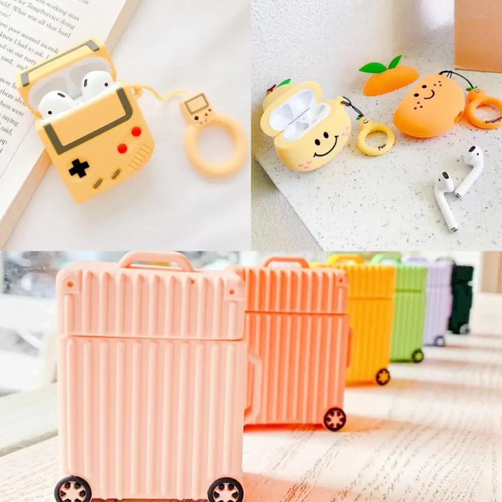 

Keychain For AirPods Case Cute 3D Game Machine Pattern Earphone Case For Airpods 2 Silicone Protect Cover with Finger Ring Strap