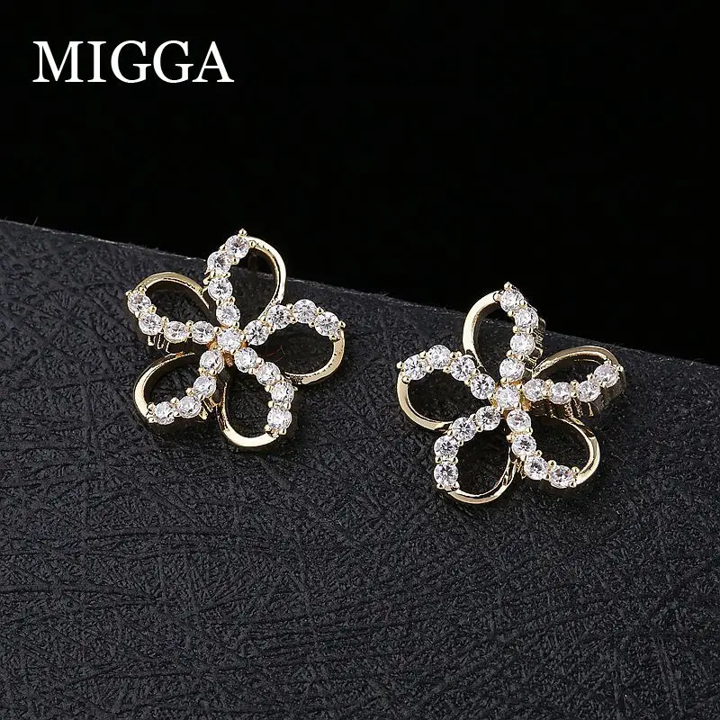 MIGGA серьги-гвоздики в виде цветка с микро-покрытием из кубического циркония, модные женские серьги-гвоздики для девочек золотого цвета, ювелирные изделия