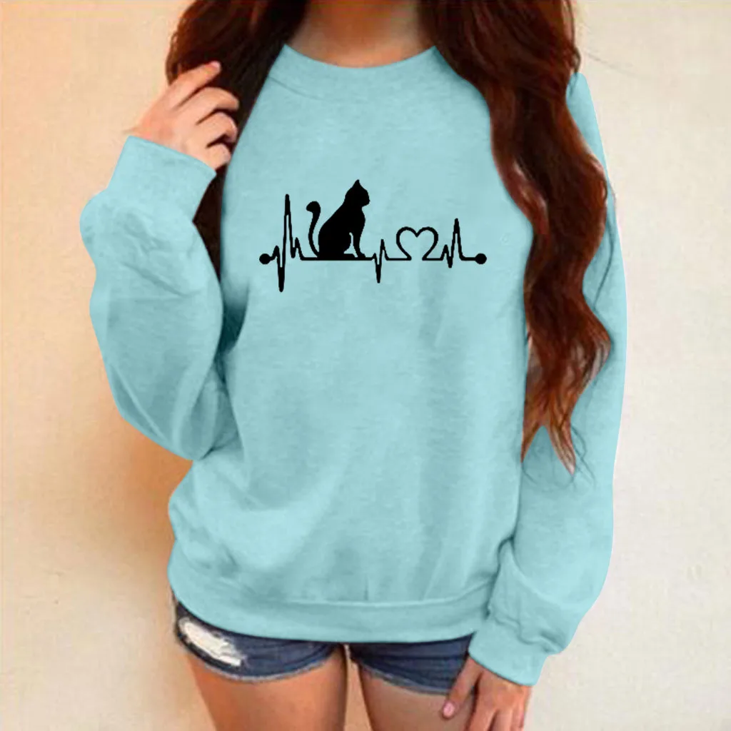 Autumn Winter Women Sweatshirt Oversize Hoodie Cat Printing O Neck Long Sleeve Pullover Sweatshirt Ladies Hoodie Streetwear