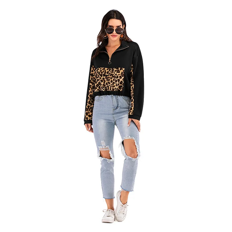 low cost  Jelics Fashion Streetwear Sexy Leopard Patchwork Casual Jacket Women Pullover Coat Basic Jacket Out