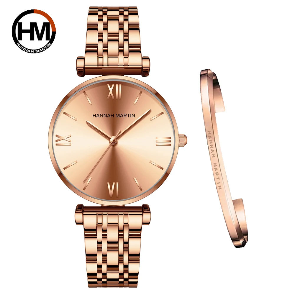 Simple Fashion Stainless Steel Women Watch Rose Gold Elegent Japan Movement Quartz Wristwatch Simple Round Dial Bracelet Watch 