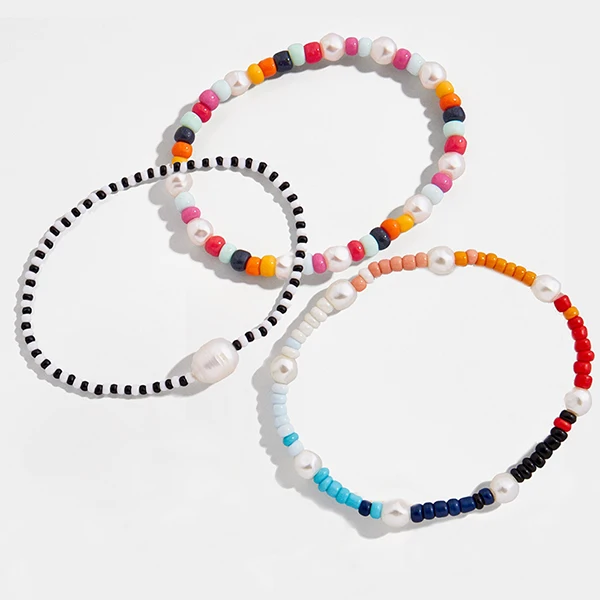 boho rainbow glass seed beads elastic bracelets freshwater pearl bracelet set pack stack pulseras mujer couple bracelet femme - Окраска металла: pack bracelet