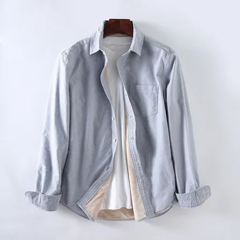 

Men Winter Fall Ultra Thick Brushed Long Sleeve Korea Style Warm Single Breasted Turn Down Collar Solid Color Male Casual Shirt