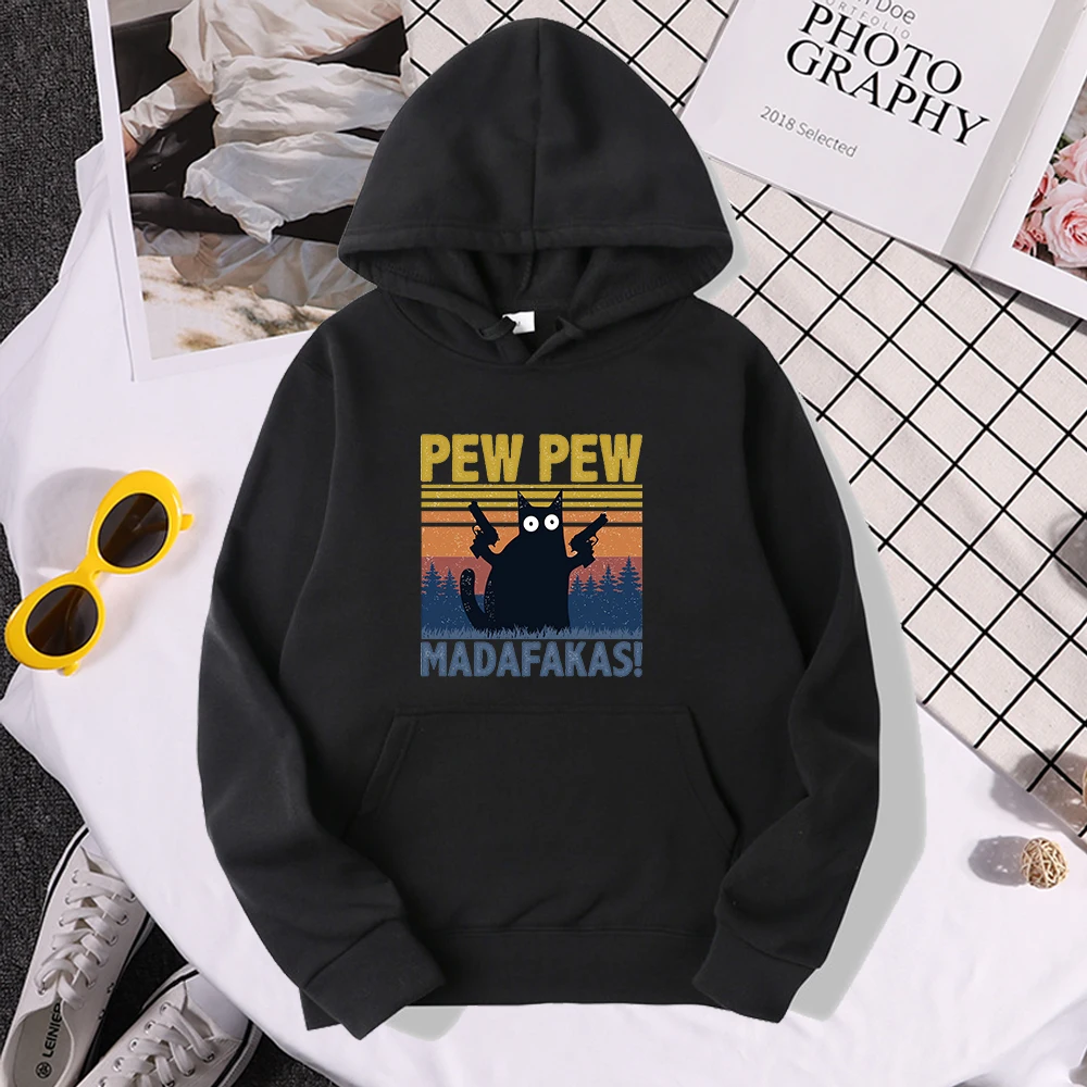 Sudadera con capucha de gato Pew Madafakas para hombre, jerséis de cuello redondo, Tops cálidos, chándales, ropa informal con capucha