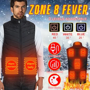 

8 Places Heated Vest Men Women Usb Heated Jacket Heating Vest Thermal Clothing Hunting Vest Winter Heating Jacket Black S-4XL