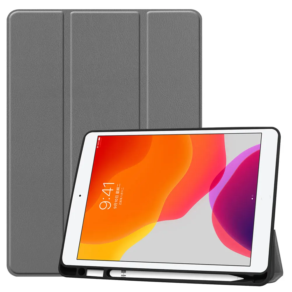 Gray Shockproof Auto Sleep Wake Smart Cover For iPad 10.2 Case Tri-Fold PU Leather Flip Stand Cover For iPad 10.2 Case - Цвет: Gray